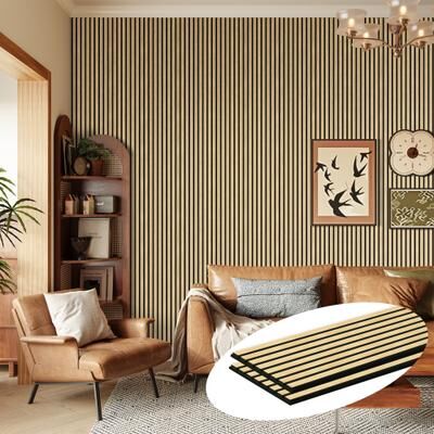 Yvanla 2Pcs Wood Slat Acoustic Wall Panels