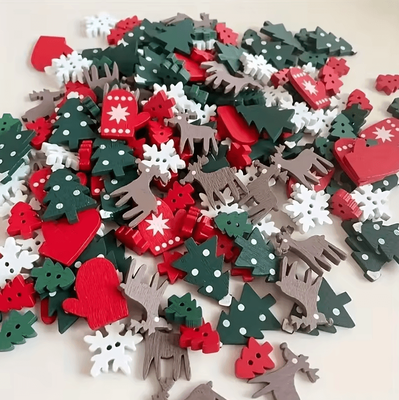 Uplift Curations Christmas Wooden Buttons Decorative Wooden Craft Shapes For DIY Projects set b 100pcs