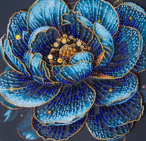 Perlen-Stickbild "Blaue Blume", 20 x 20 cm