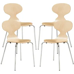 Helloshop26 - 4er-Set Esszimmerstühle 80 x 47 x 48 cm modernes robustes Design Oberfläche Natur/Chrom