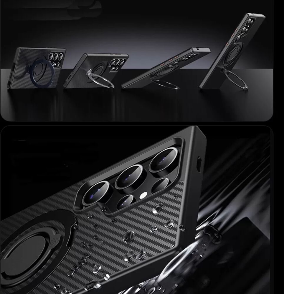 INF Schwarze Handyhülle kompatibel mit Samsung S25 - Magnetischer 360° drehbarer Ringhalter