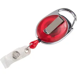 Ausweisjojo mit Clip rot, transparent, ABS-Kunststoff, Metall