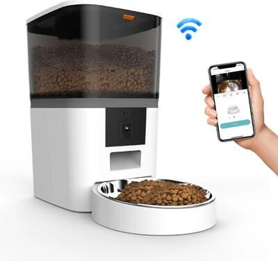 Inspired Living SmartView 4L Automatic Pet Feeder With HD Camera & App Control For Cats And Dogs single Meal White