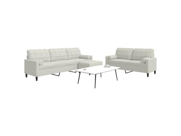 YUTAASU 3-TLG. Sofagarnitur Creme Samt mit Kissen Metallgestell, dick gepolstert, Fußhocker, Nackenrollen, modernes Design