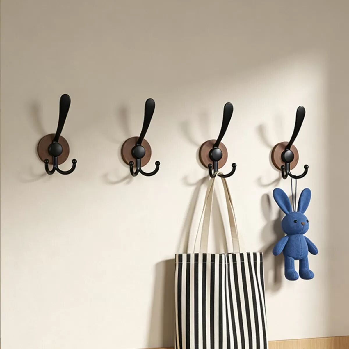 INF Crochets sur porte 4 pièces Noyer - Sans perçage, Charge 5-10kg, ABS