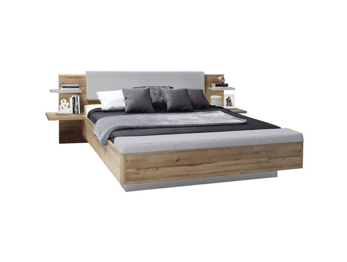Ti'me Bettanlage, Grau, Eiche Artisan, 180x200 cm, gepolstertes Kopfteil, Schlafzimmer, Betten