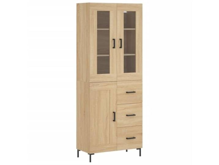 GHVBNMF Highboard Sonoma-Eiche 69,5x34x180 cm Schrank Holzwerkstoff Eleganter Wohnzimmerschrank mit Glastür und stabilen Metallfüßen für strukturierte Aufbewahrung im modernen Zuhause.