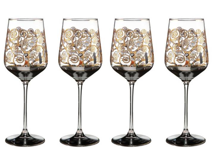 Goebel Weinglas Gustav Klimt, Glas, Echtgolddekor, Mehrfarbig, Der Lebensbaum, H: 25cm