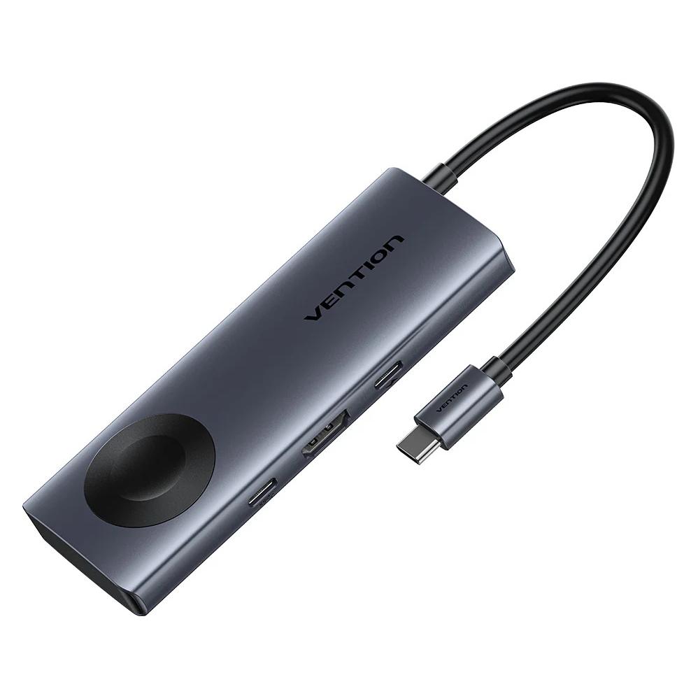 Vention Stacja dokująca USB-C 6w1 4K 60Hz 100W PD z ładowaniem indukcyjnym (USB-C, 6 Ports) (TPMHB)