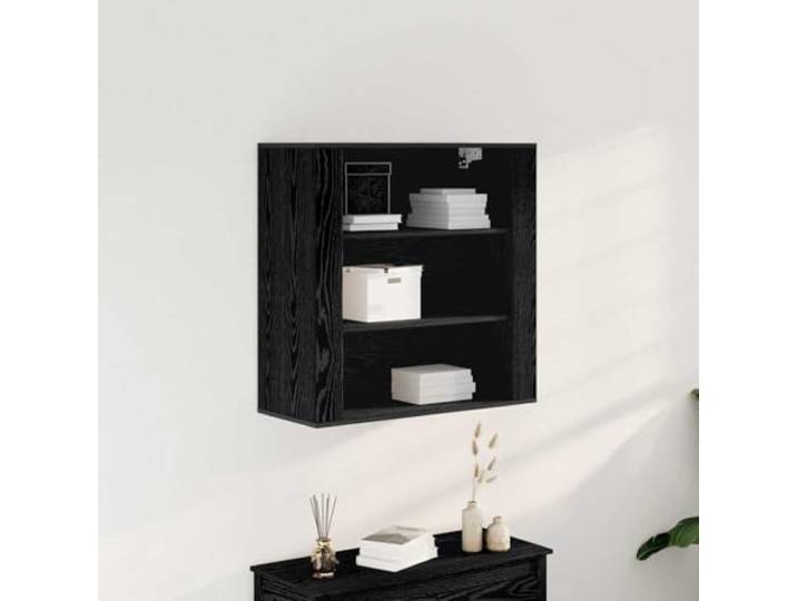 smnyxs Wandschrank, Eiche, Schwarz, 80 x 33 x 80 cm, Holz Regale aus MDF und Spanholz, Wandmontage, minimaler Raum, modernes Design, für Wohnzimmer und Büro