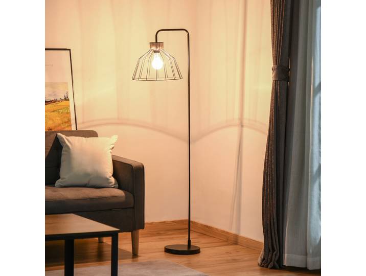 HOMCOM Lampadaire Métal Rotin 154cm Noir