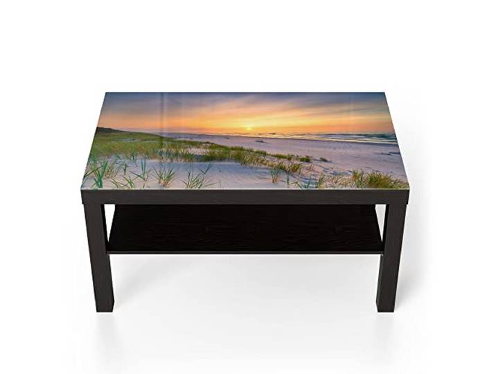 DEQORI Glastisch schwarz groß 90x50 cm Motiv Sonne sinkt über Ostsee ausgefallener Beistelltisch aus Glas Hochglanz Couchtisch fürs Wohnzimmer moderner Couch Tisch mit Design