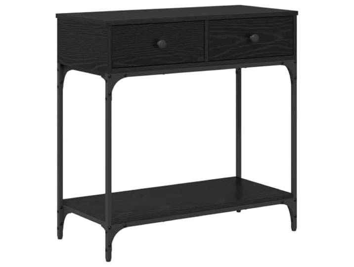 Kaorsrow Konsolentisch Eichen-Optik Schwarz 75x34,5x75cm Flurtisch Platzsparender Tisch für Flur und Wohnzimmer mit 2 Schubladen, offener Bodenablage sowie widerstandsfähigem Metallrahmen.