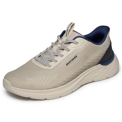 Slip-On Sneaker SKECHERS "GARNER", Herren, Gr. 45, Textil, beige (taupe), Schuhe, Slipper, Schnürschuh mit Relaxed Fit
