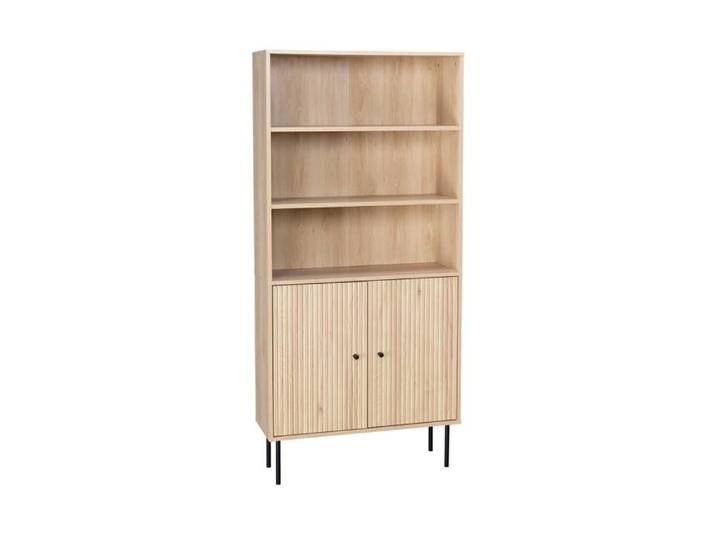 sweeek - Bibliothèque décor bois rainuré et métal 2 portes BRAGA