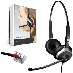 Gequdio Headset 2-Ohr kompatibel für Yealink/Snom/Avaya/Grandstream Telefone inklusive Kabel (Kabelgebunden, Avaya), Office Headset, Silber, Schwarz