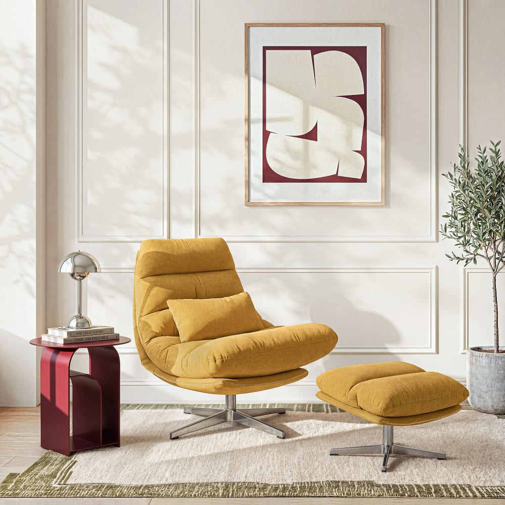 Habitat Fauteuil pivotant avec repose-pieds en tissu et métal chromé - jaune Jaune 82x92x83cm