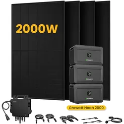 Growatt NOAH 2000 Batteriespeicher für Balkonkraftwerke, mit 4 x 500W Bifaziale Solarmodule,by Powerness - 3x Growatt NOAH 2000 6144Wh + 800W Wechselrichter / Powerness Express