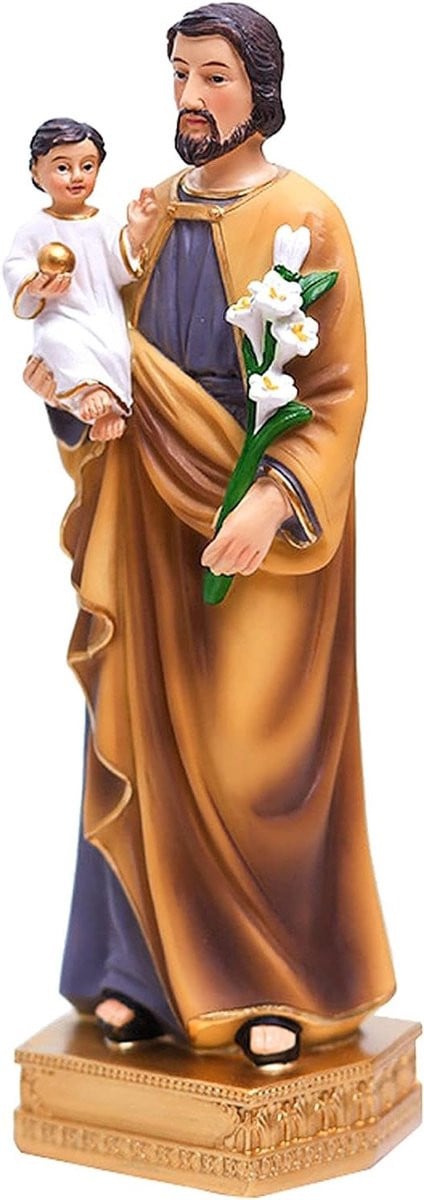 QIANLING Religieus Standbeeld Sint Jozef met Kind, Handbeschilderd Kunsthars, 20 cm