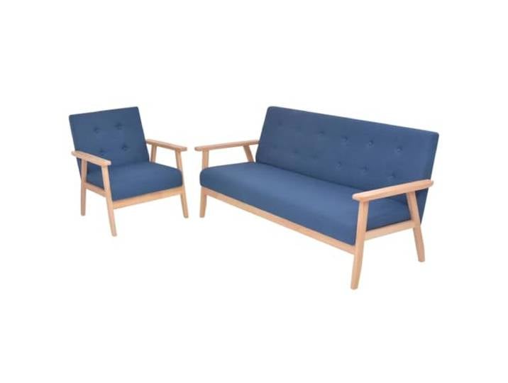 HEFZGDB Skandinavisches Design Sofagarnitur 2-TLG Stoff Blau Sessel und 3-Sitzer Massivholz Rahmen Polyesterbezug Bequeme Sitzmöbel Langlebige Polsterung Einfache Endmontage