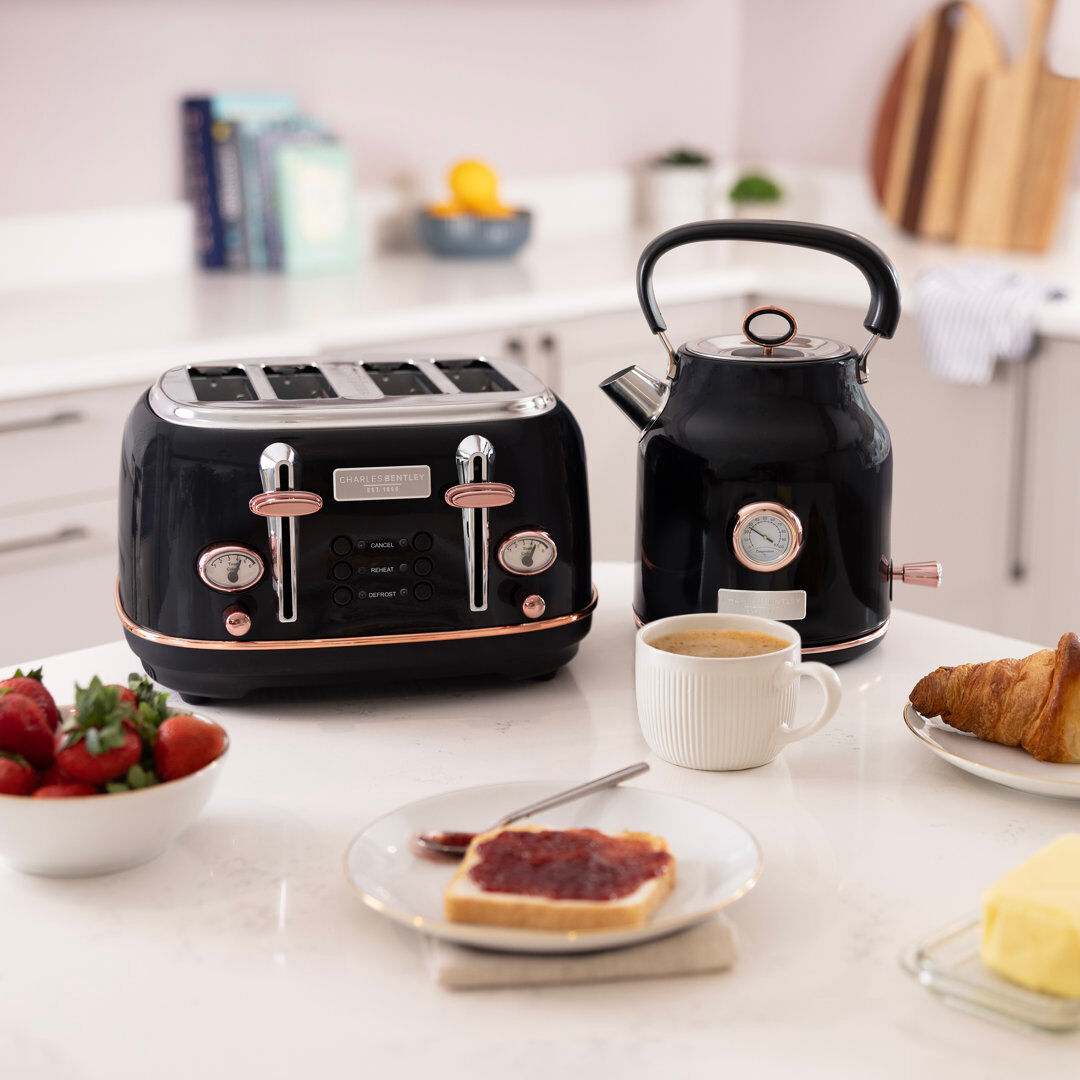 Charles Bentley Kettle & Toaster Set Black/Rose Gold 1.7L
