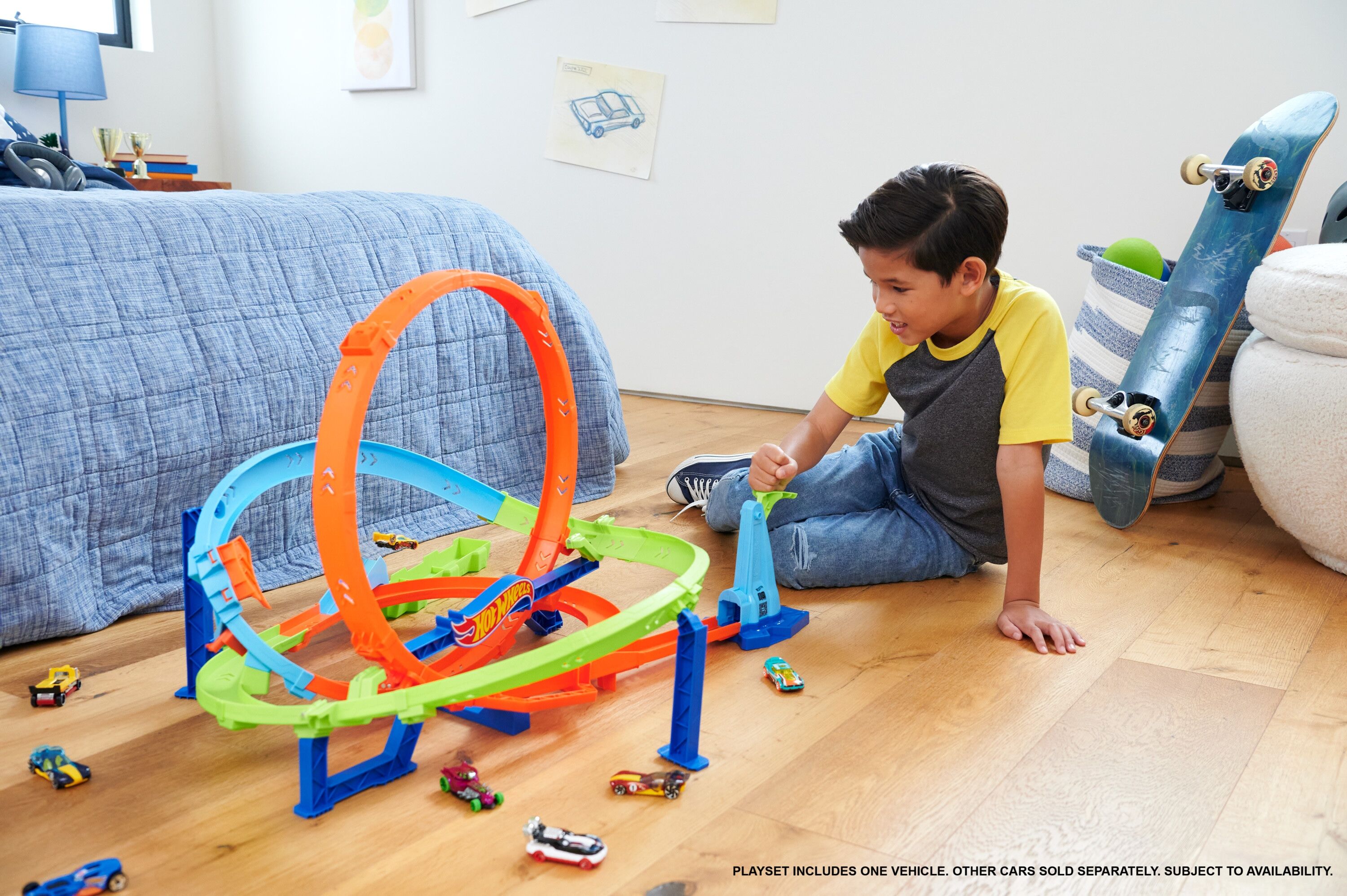 Autorennbahn HOT WHEELS "Hot Wheels Action-Trackset Looping-Zyklon-Challenge", bunt, Autorennbahnen, KinderH:45cm, Kunststoff, Autorennbahn, H:45cm