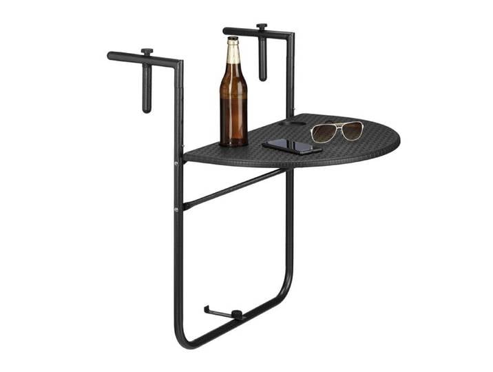 Table de balcon - Relaxdays - BASTIAN - Pliable - Rotin - Métal noir