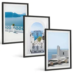 BILDER SET 3er Set - 40x60 cm Schwarzer Rahmen - Gebäude am Weißen Meer, Griechenland