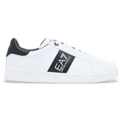 EA7 Unisex. 7X000332_AF10848 Weiße, schwarze Classic Ledersneaker (45 1/3), Wohnung, Schnürsenkel, Lässig