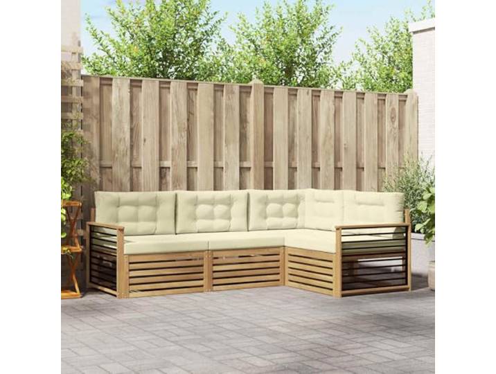 RJPLMFV Sitzgruppe für den Außenbereich, 5-teilig, Cremeweiß, Akazie Massives Akazienholz, modulares Design, witterungsbeständig, pflegeleicht