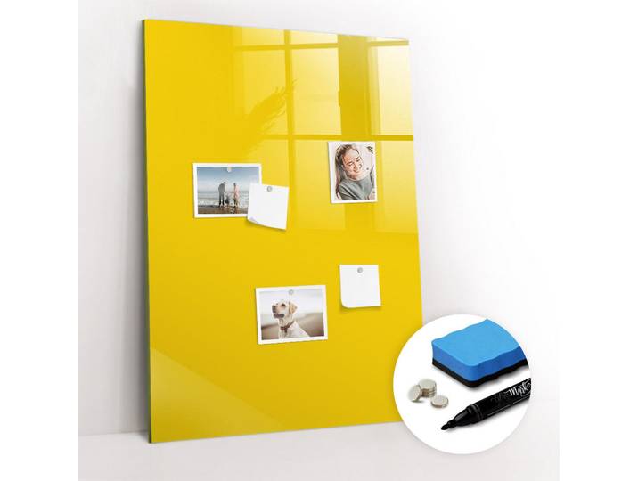 Tulup Magnettafel 70x100 Gelb schwarzer Marker, Glas, 70x0.4x100 cm, Bilder & Rahmen, Pinnwände & Magnettafeln