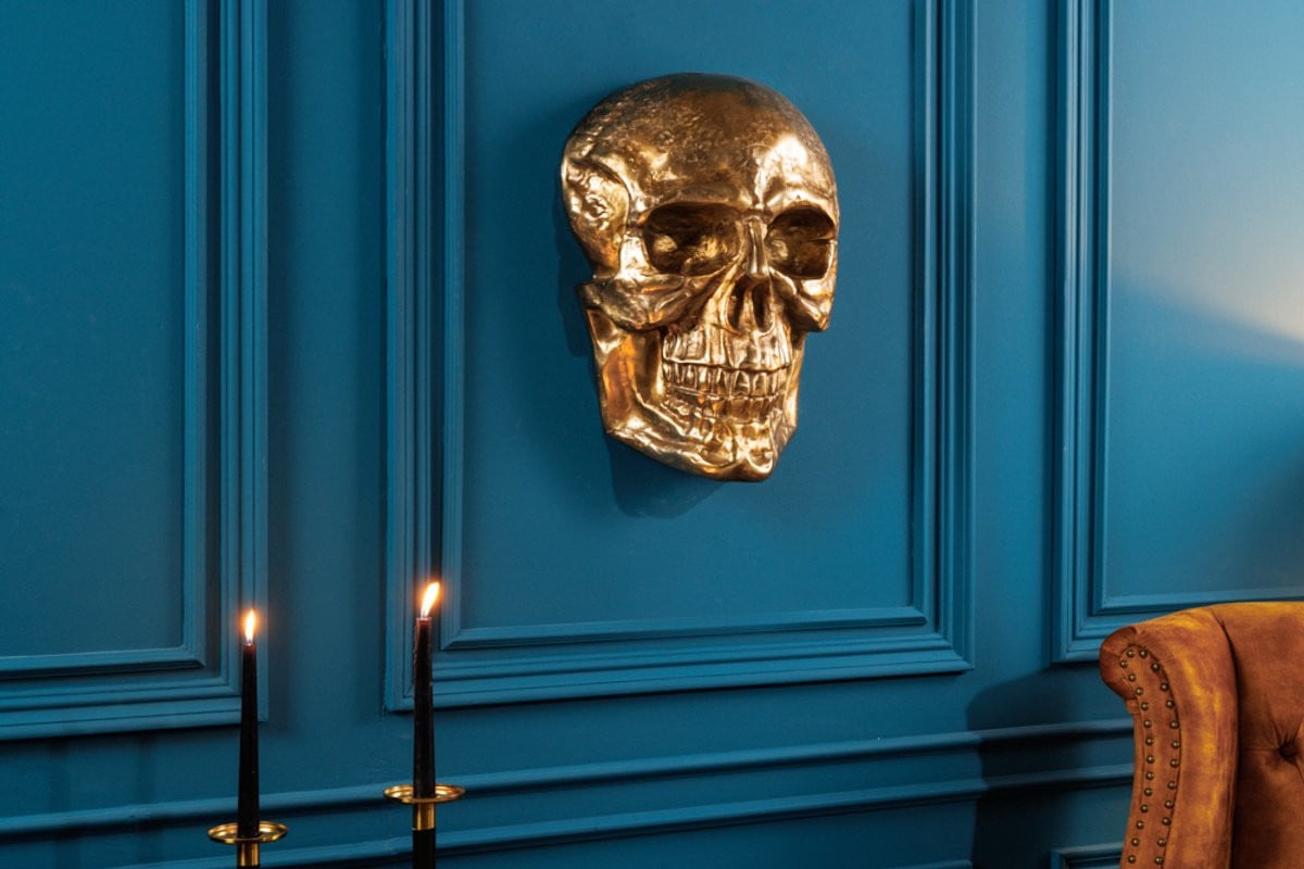 Invicta Interior Wandsculptuur SKULL XXL Gouden Decoratieve Schedel
