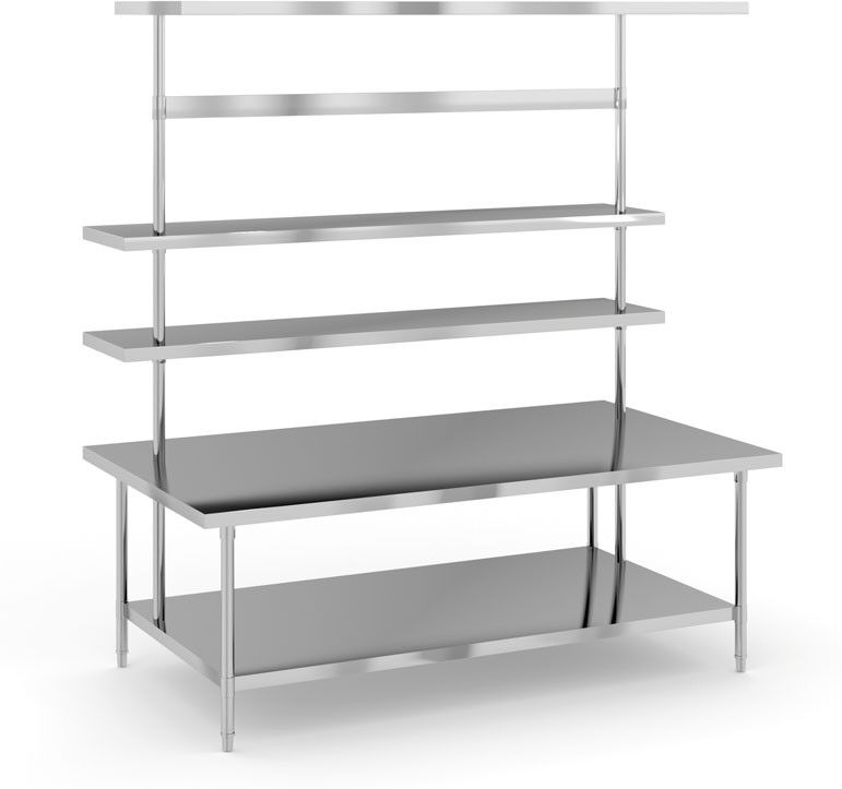 B2B Partner Edelstahl-Arbeitstisch mit Aufsatz, 1800 x 1050 x 2100 mm