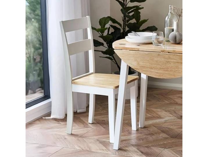 Julian Bowen 2er-Set Esszimmerstühle aus Linwood Cottage Küchenstühle Esszimmerstühle Weiß & Eichenoptik sanft geschwungene Rückenlehne Holzsitz