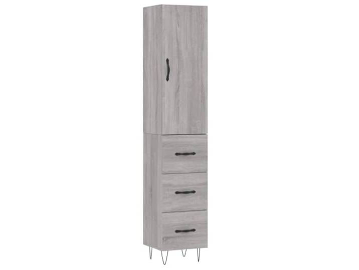 Highboard Grau Sonoma Holzwerkstoff 34,5x34x180 cm mit Metallfüßen Stauraum mit Tür, offenes Fach, Metallfüße, robuste Verarbeitung, wandmontagefähig
