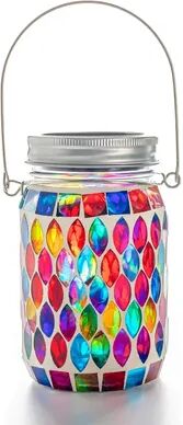 Combo Retail Shop Solar Powered Mosaic Hanging Light, Waterproof Glass Table Lamp, Outdoor Garden Patio Party, Indoor Outdoor Yard red