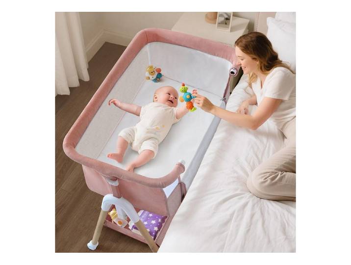 LuxusKollektion Kinderbett Beistellbett Baby Rosa Höhenverstellbar 3in1 Tragbar