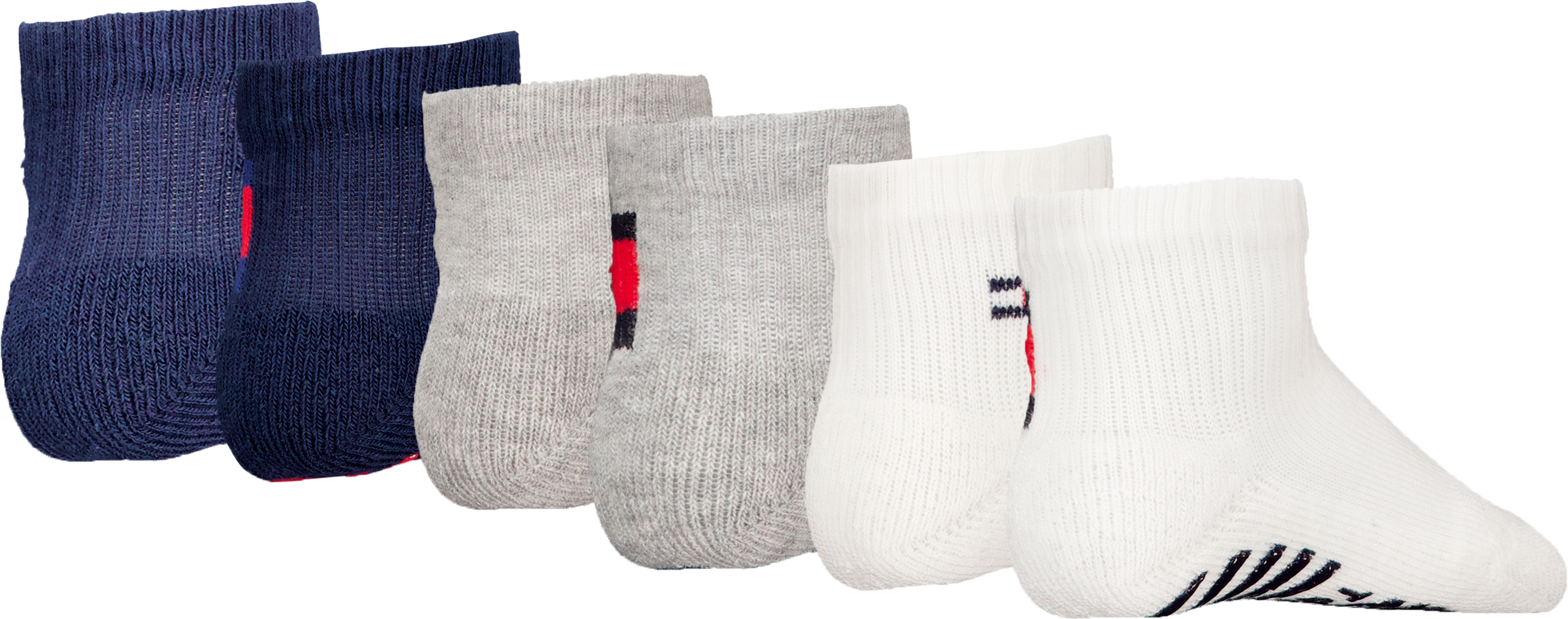Socken TOMMY HILFIGER "TH BABY SOCK 6P FLAG SOCK ECOM", Damen, Gr. 23-26, weiss (weiß grau combo), Baumwollmischung, unifarben mit Farbeinsatz, normal, Socken Socken, ABS Anti-Rutsch am Fuss weiß grau combo 23-26
