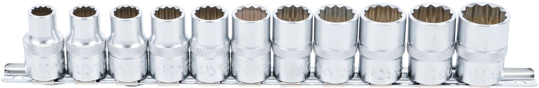 BGS Steckschlüssel-Einsatz-Satz, Zwölfkant Antrieb Innenvierkant 12,5 mm (1/2 Zoll) SW 10 - 21 mm 11 teilig ; BGS technic (9107)