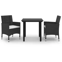vidaXL 3-tlg. Garten-Essgruppe mit Auflagen Poly Rattan und Glas