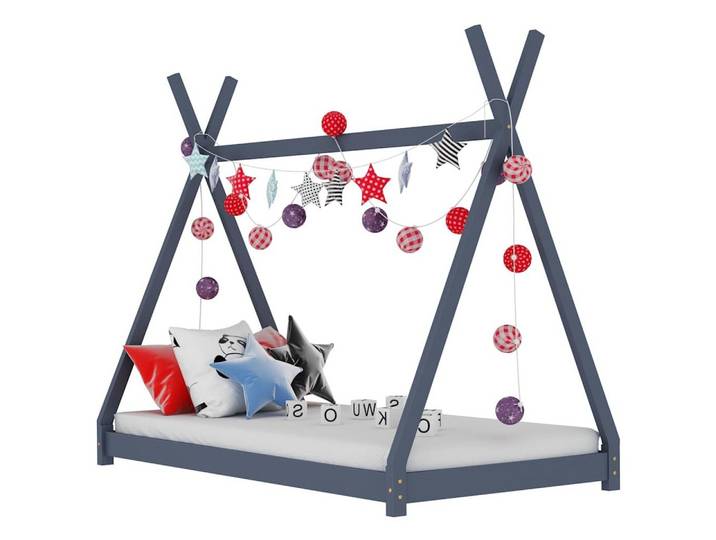 furnicato Kinderbett Tipi-Gestell 208x98x154 cm Grau (1-tlg), Tipi-förmiges Kinderbett mit Crossover-Gestell für Vorhänge