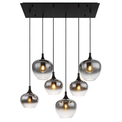 GLOBO LIGHTING Hängeleuchte "MAXY", silber (schwarz matt), 6, H: 120cm, 1 Stk., Leuchten, Hängeleuchte Schwarz, Rauchglas, 3 Gläser, höhenkürzbar, E27, Hängeleuchte