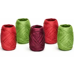 Creativery 5x20m Papierband Raffiabast Set Geschenkband Raffia Papier Schnur Craft Verpackung Bastband Bastelband Geschenke Dekorationen Rot Grün Mix