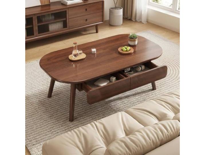 Couchtisch Massivholz mit 2 Schubladen 2 Größen 100x50 120x60cm Couchtisch Massivholz mit Schubladen für Wohnzimmer(A,100x50x45cm/39x20x18in)