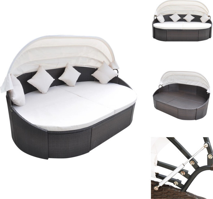vidaXL Outdoor-Loungebett mit Dach Poly Rattan Braun - Gartenbetten