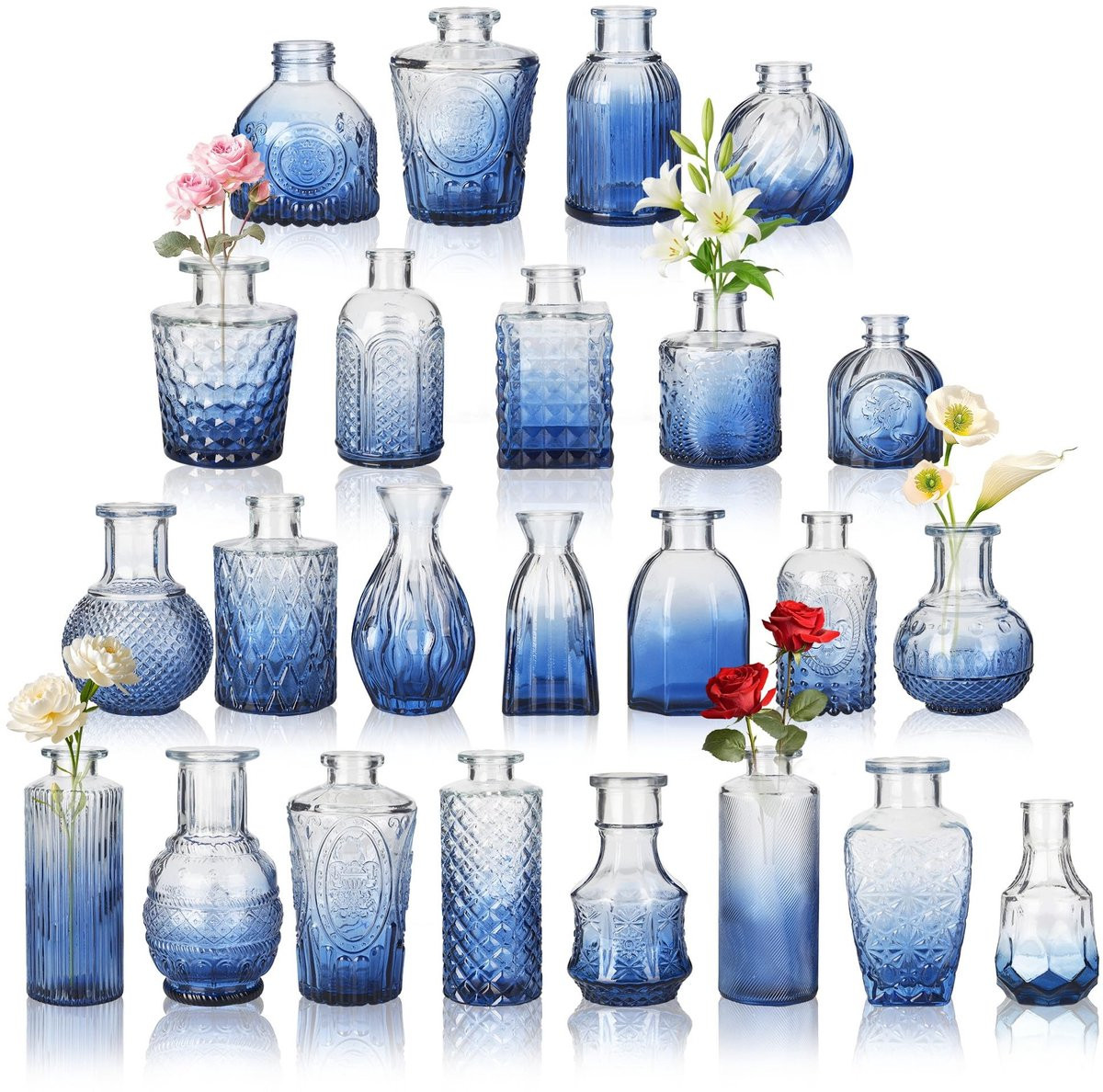 Set van 24 miniatuur glazen vazen voor tafeldecoratie in vintage stijl