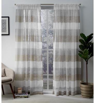 Porch & Den Ocean Stripe Sheer Curtain Panel Pair with Rod Pocket