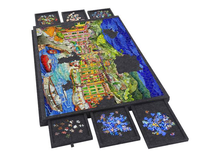 Table de puzzle portable pour 1500 pièces avec 6 tiroirs, support inclinable pour puzzle + housse en feutre léger pour adultes et enfants