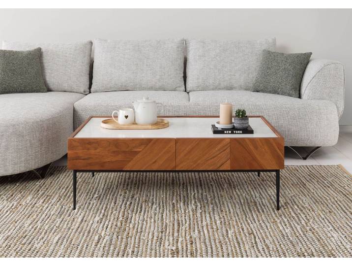 Couchtisch Akazie 110x60x38 natur / weiß lackiert KARLSTAD #01