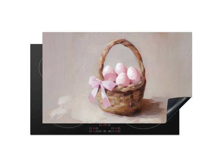 HERDABDECKPLATTE Korb - Eier - Rosa Ceranfeldabdeckung 85x52 cm